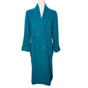 Vintage Teal Wool Coat - Size 6 Petite, Crystal Detail